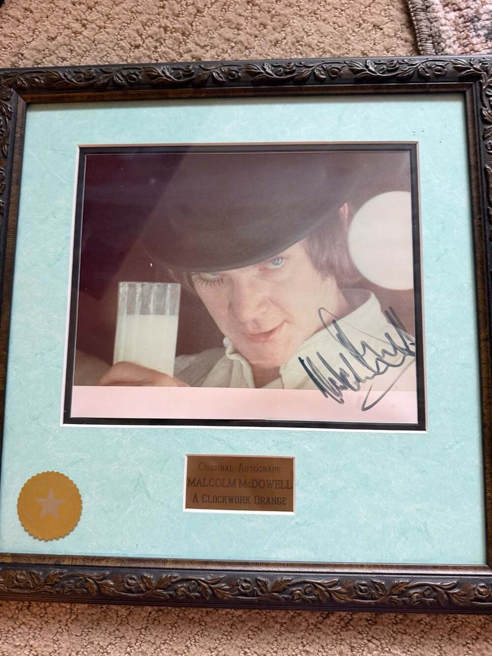 Malcolm McDowell Autographed Framed Photo from A Clockwork Orange